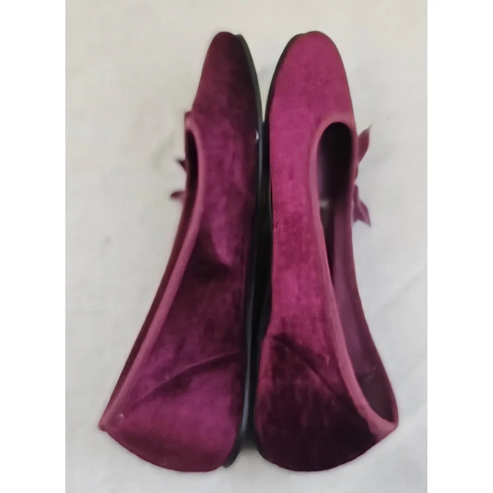 Comfort Cove Velvet Ballet Flats Women's‎ Size 8 Bow Maroon Dark Red Shoes